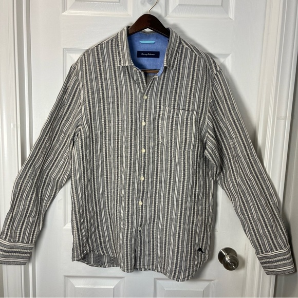 Tommy Bahama Gray Striped Men's Shirt size Large - Picture 1 of 12